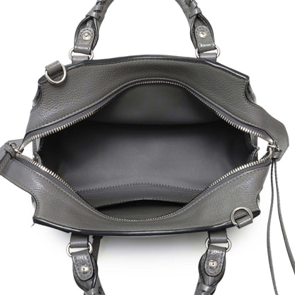 Exclusive Balenciaga Grained Grey Calfskin Neo Classic Silver Hardware Mini City — Top View