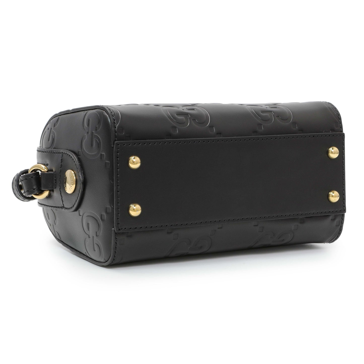 Exclusive Gucci Black Calfskin Jumbo GG Embossed Super Mini Top Handle Bowler Bag — Back View