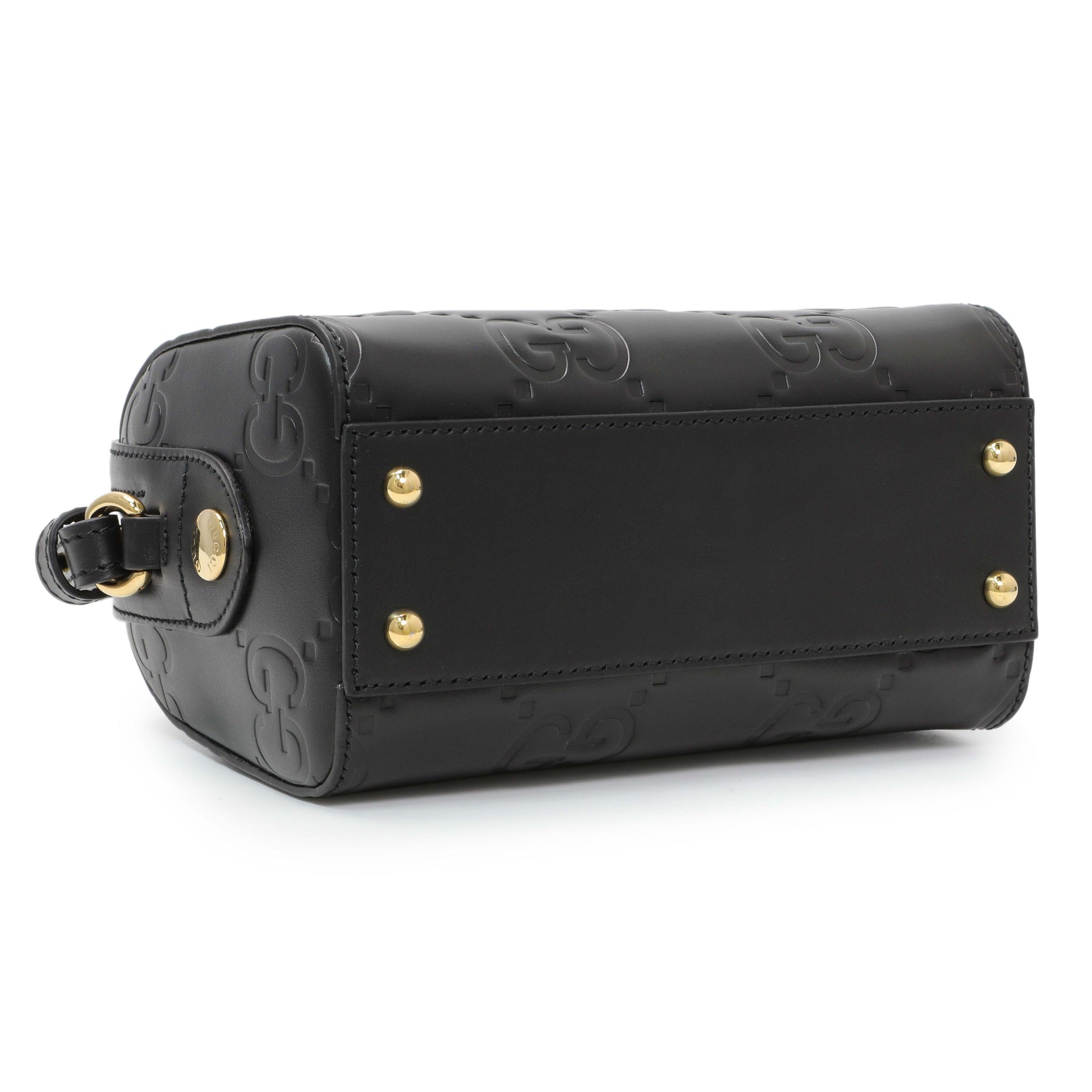 Exclusive Gucci Black Calfskin Jumbo GG Embossed Super Mini Top Handle Bowler Bag — Back View