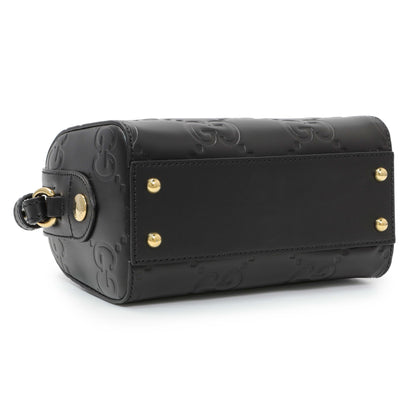 Exclusive Gucci Black Calfskin Jumbo GG Embossed Super Mini Top Handle Bowler Bag — Back View
