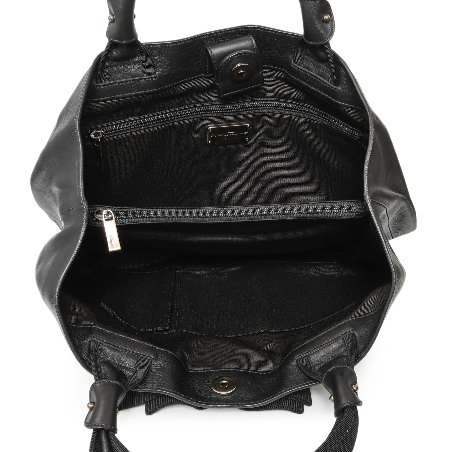 Exclusive Salvatore Ferragamo Black Calfskin Vara Tote — Top View