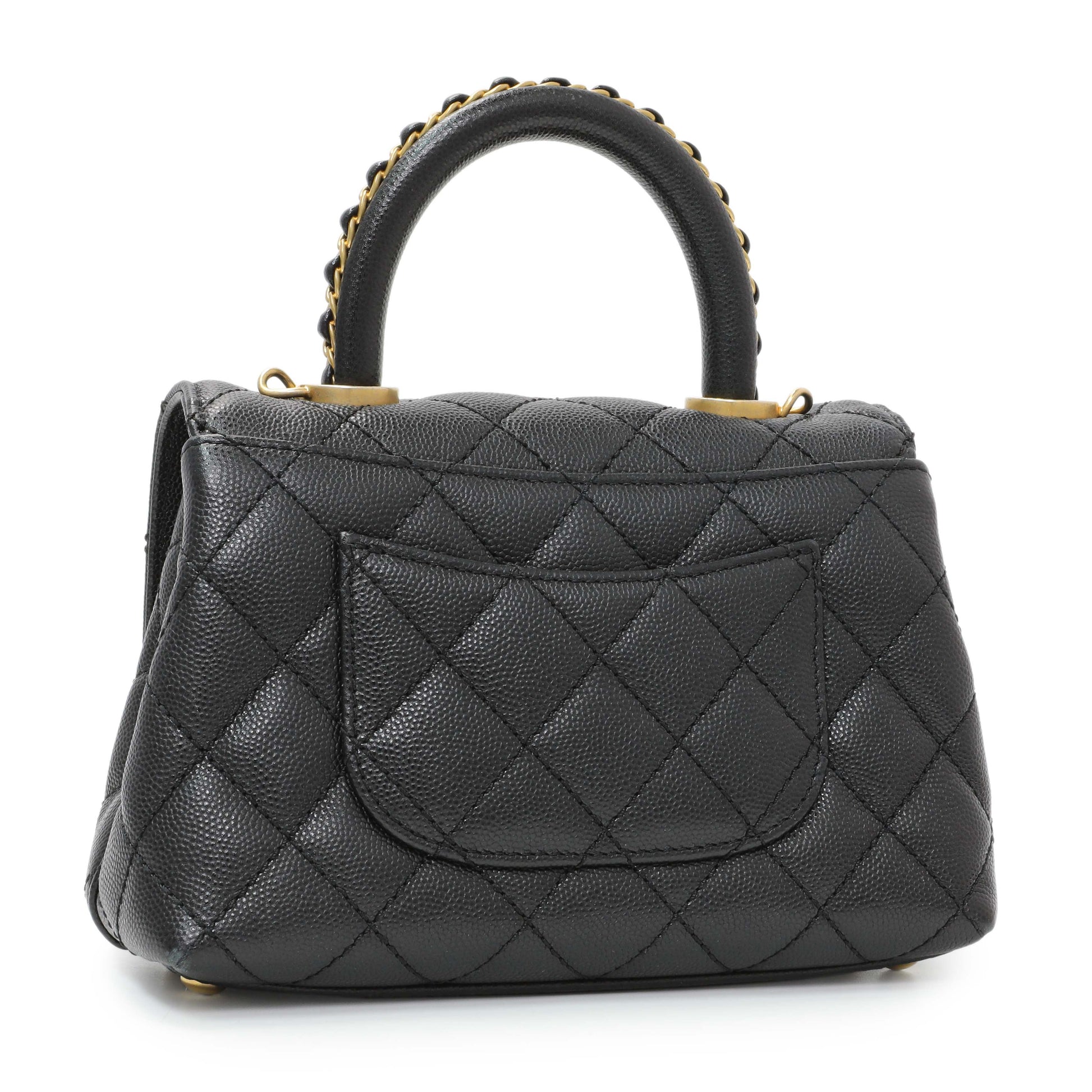 Exclusive Chanel Black Caviar Quilted Extra Mini Coco Handle — Side View