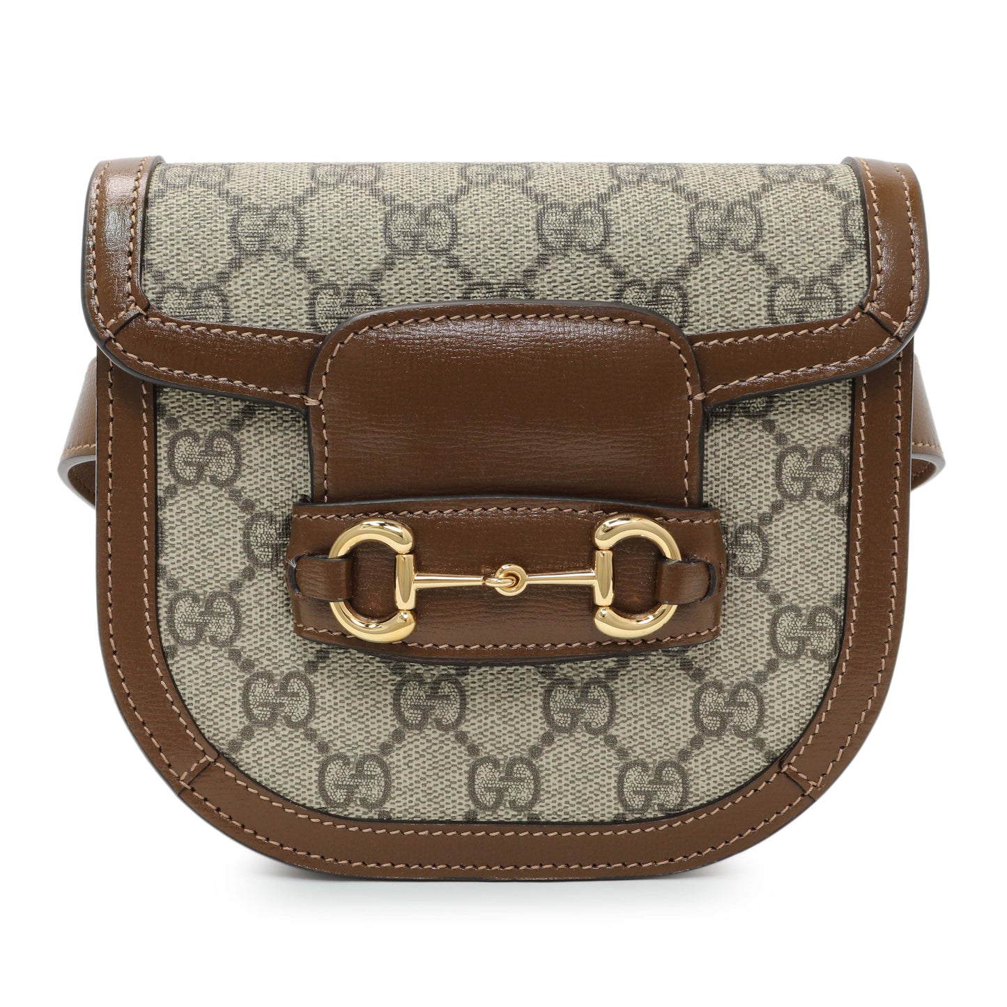Exclusive Gucci Horsebit 1955 GG Coated Canvas with Leather Mini belt bag — Front View