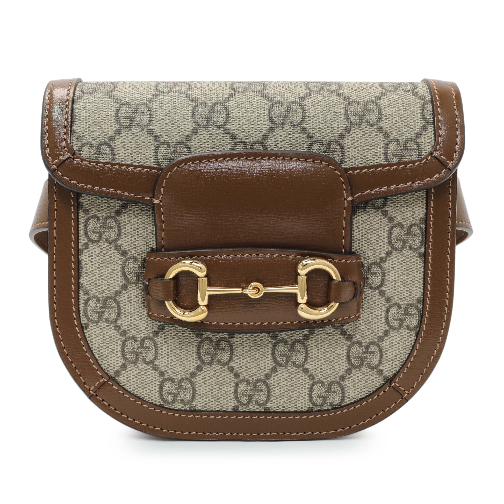 Exclusive Gucci Horsebit 1955 GG Coated Canvas with Leather Mini belt bag — Front View