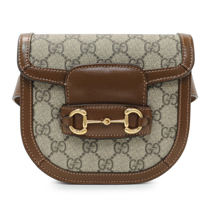 Exclusive Gucci Horsebit 1955 GG Coated Canvas with Leather Mini belt bag — Front View