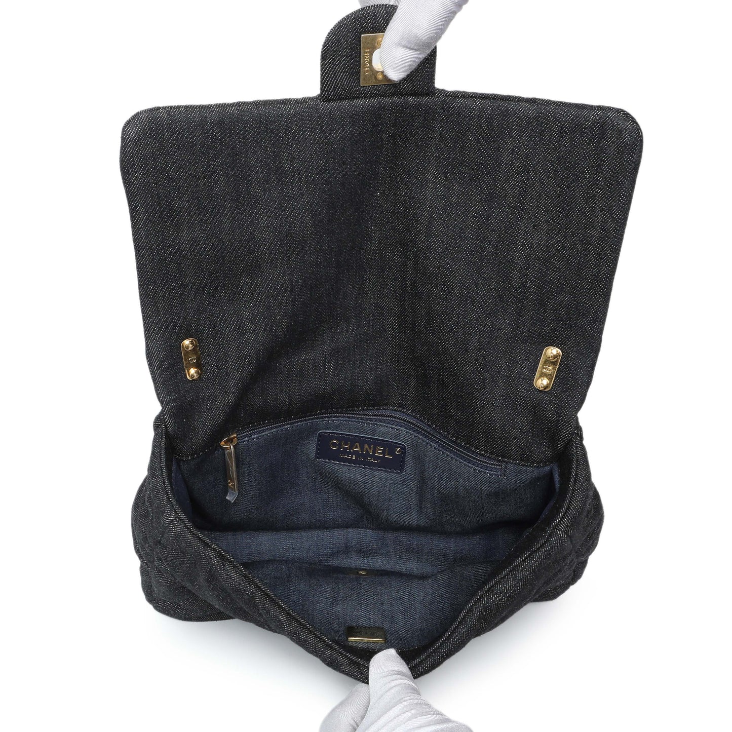 Exclusive Chanel Black Quilted Denim Medium Funky Town Flap — Top View