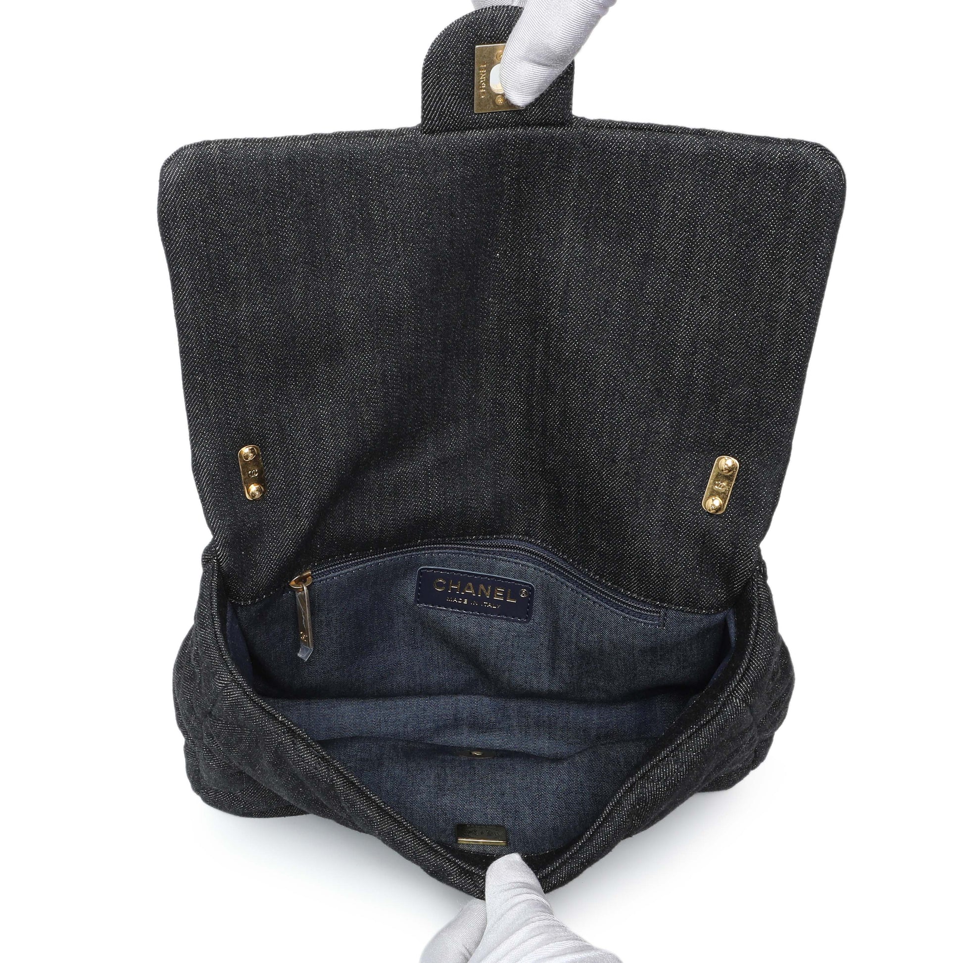 Exclusive Chanel Black Quilted Denim Medium Funky Town Flap — Top View