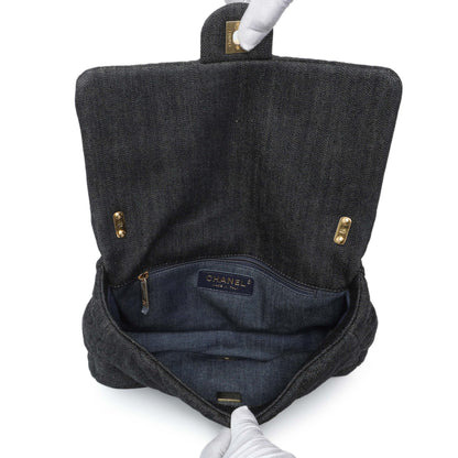 Exclusive Chanel Black Quilted Denim Medium Funky Town Flap — Top View