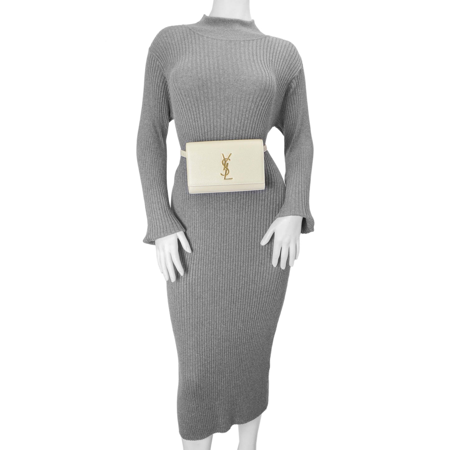 Exclusive Saint Laurent White Grain De Poudre Monogram Kate Belt Bag — Alternate View 7