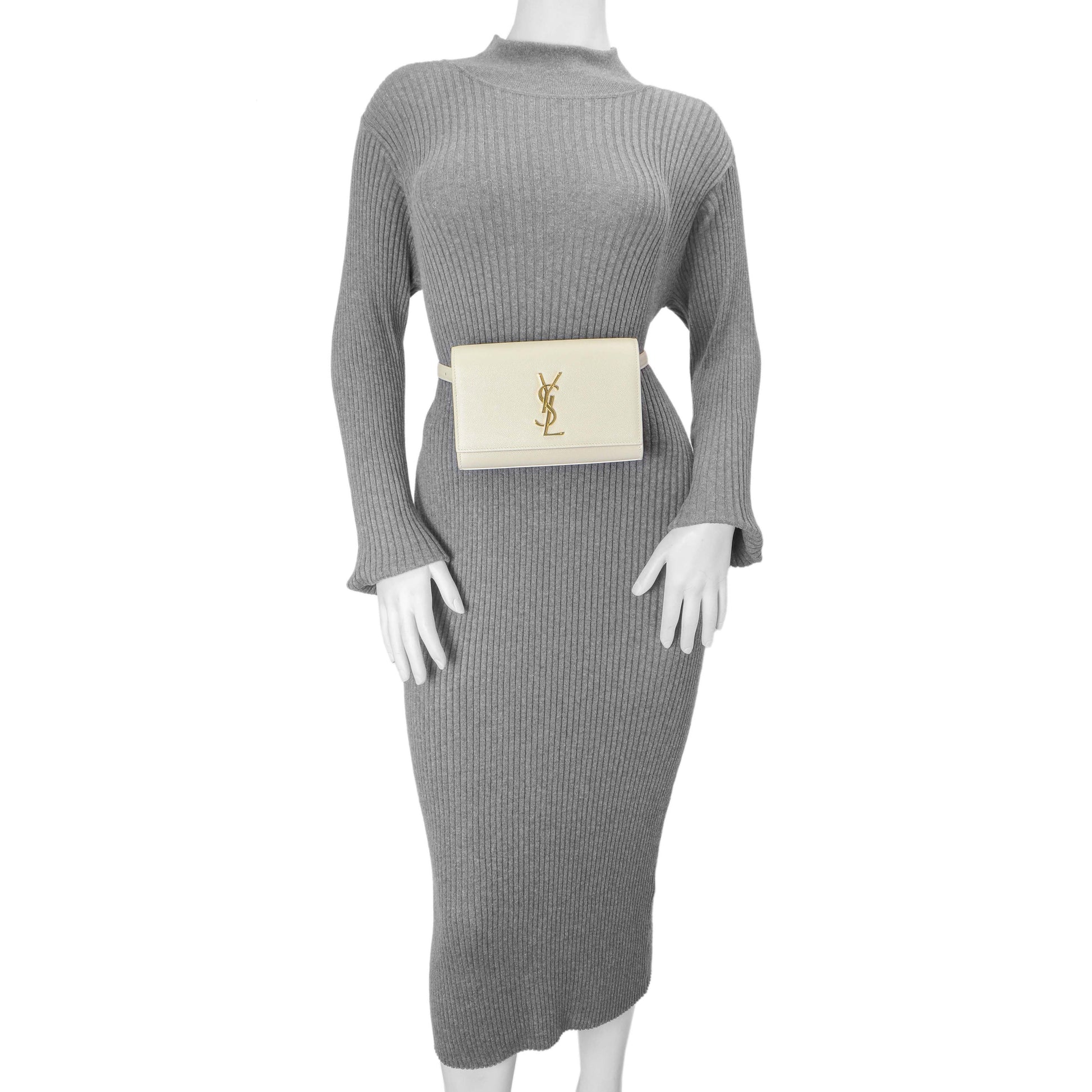 Exclusive Saint Laurent White Grain De Poudre Monogram Kate Belt Bag — Alternate View 7