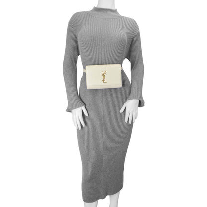 Exclusive Saint Laurent White Grain De Poudre Monogram Kate Belt Bag — Alternate View 7
