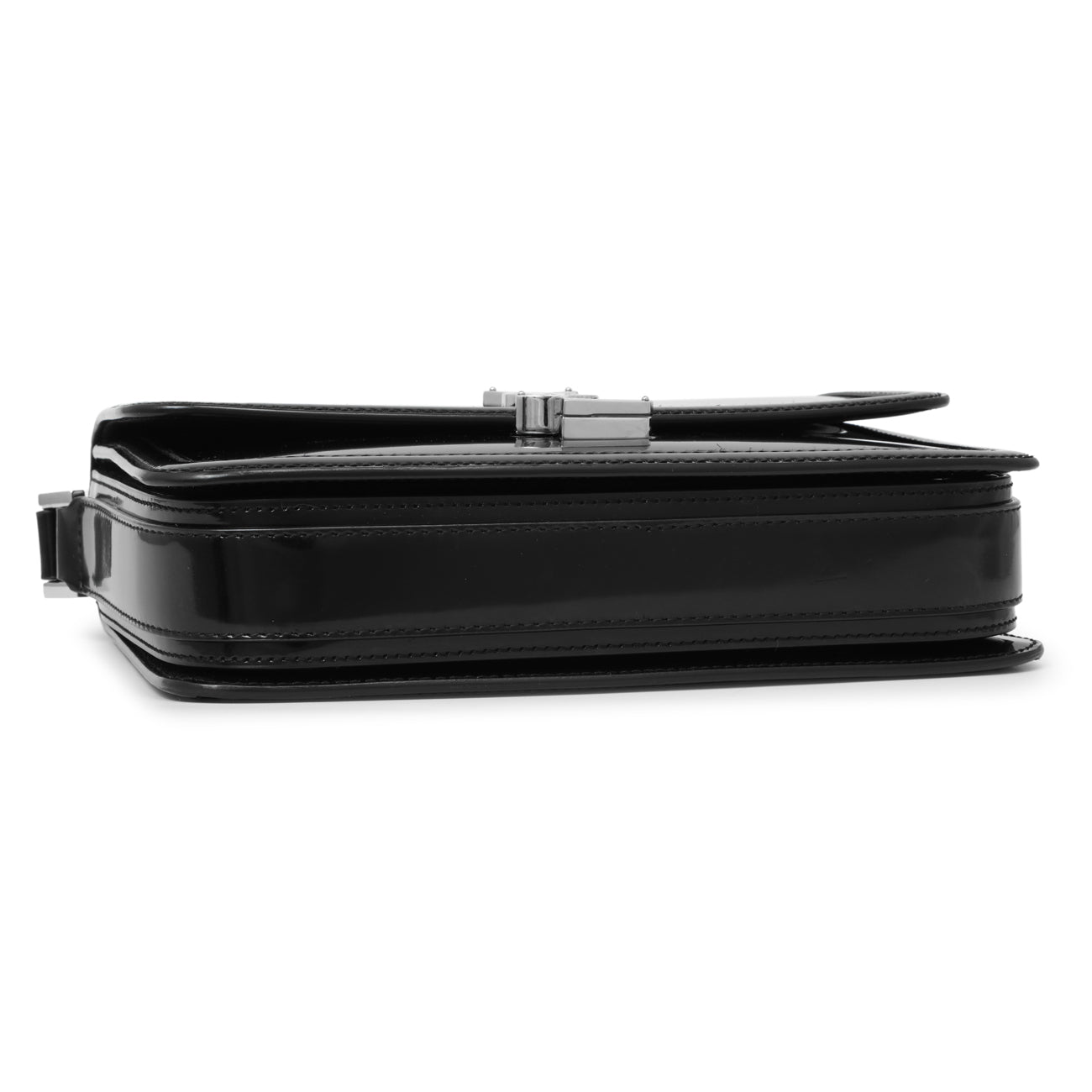 Exclusive Saint Laurent Black Glazed Calfskin Monogram Medium Solferino — Top View