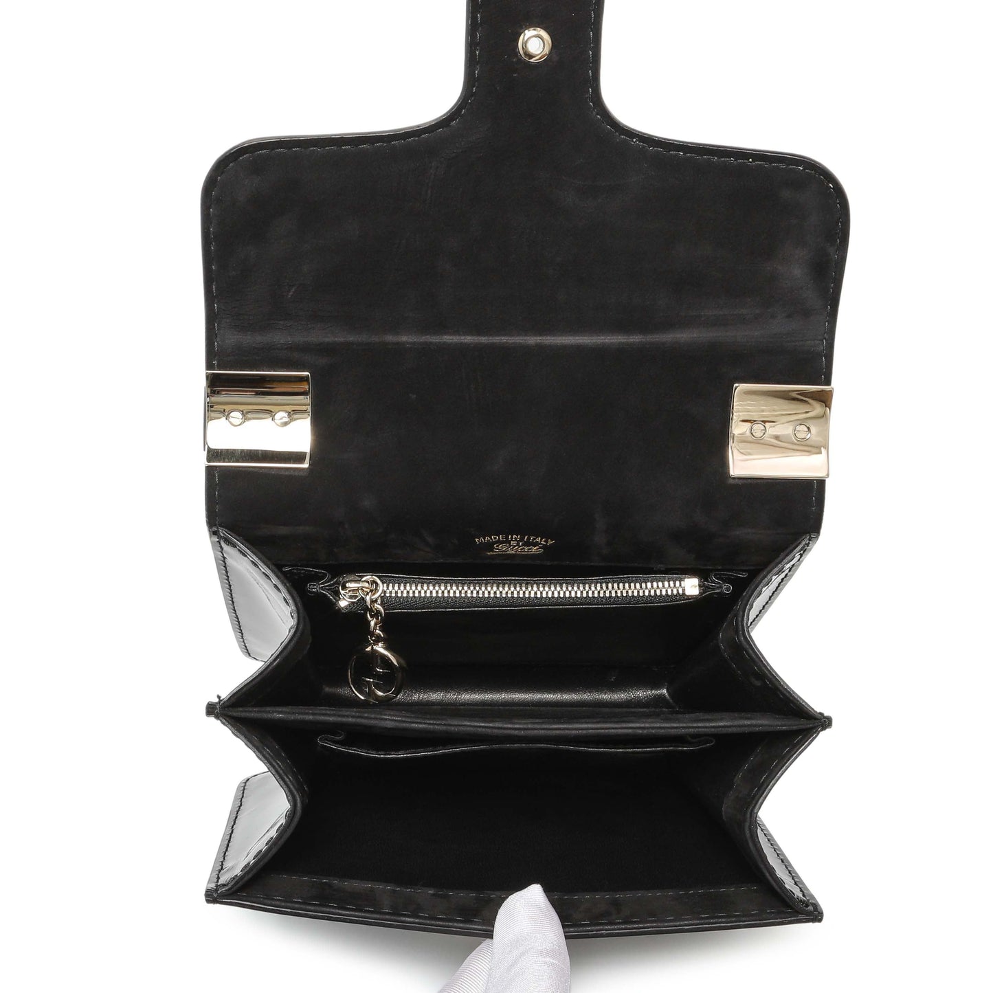 Exclusive Gucci Black Patent 1973 Top Handle Flap — Top View