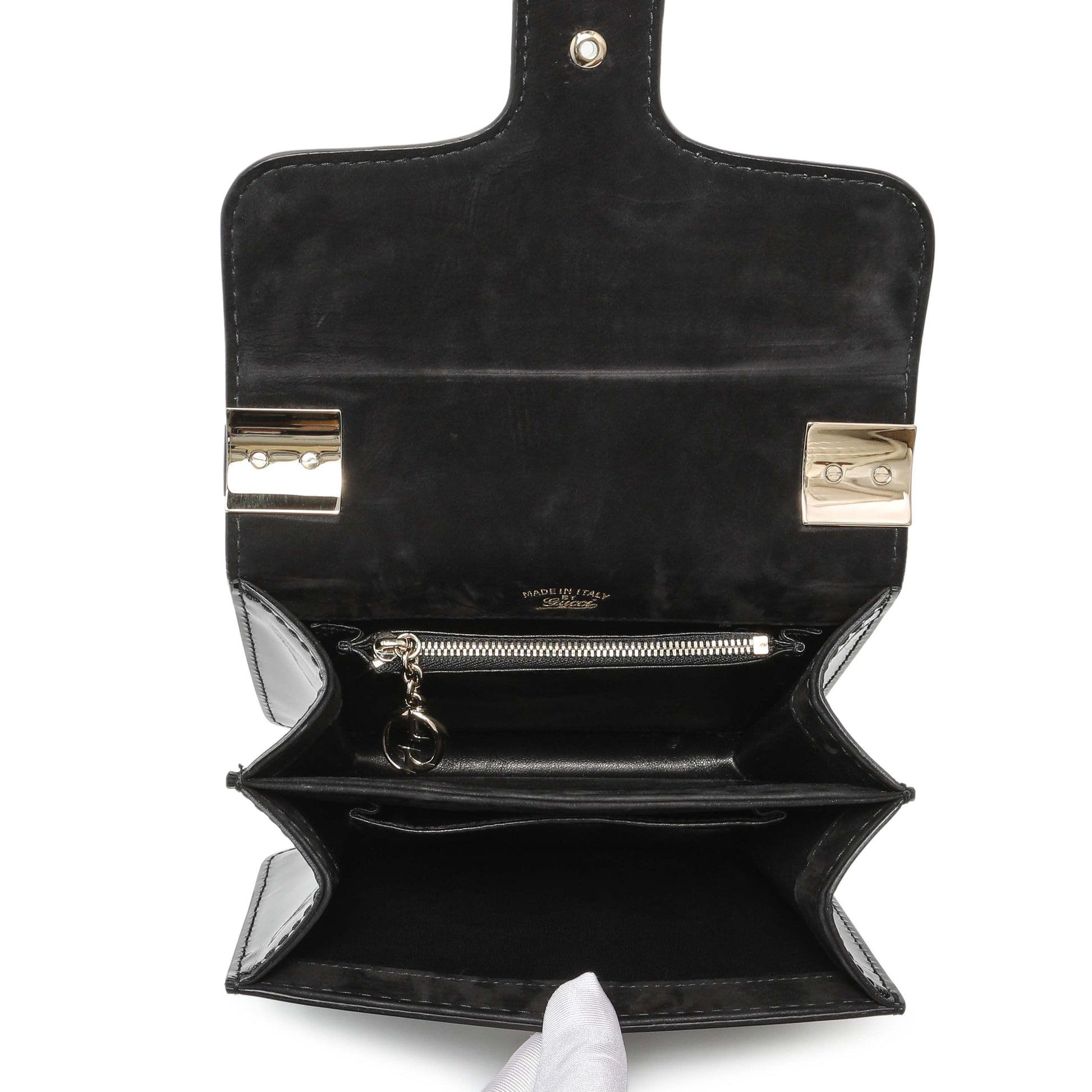 Exclusive Gucci Black Patent 1973 Top Handle Flap — Top View