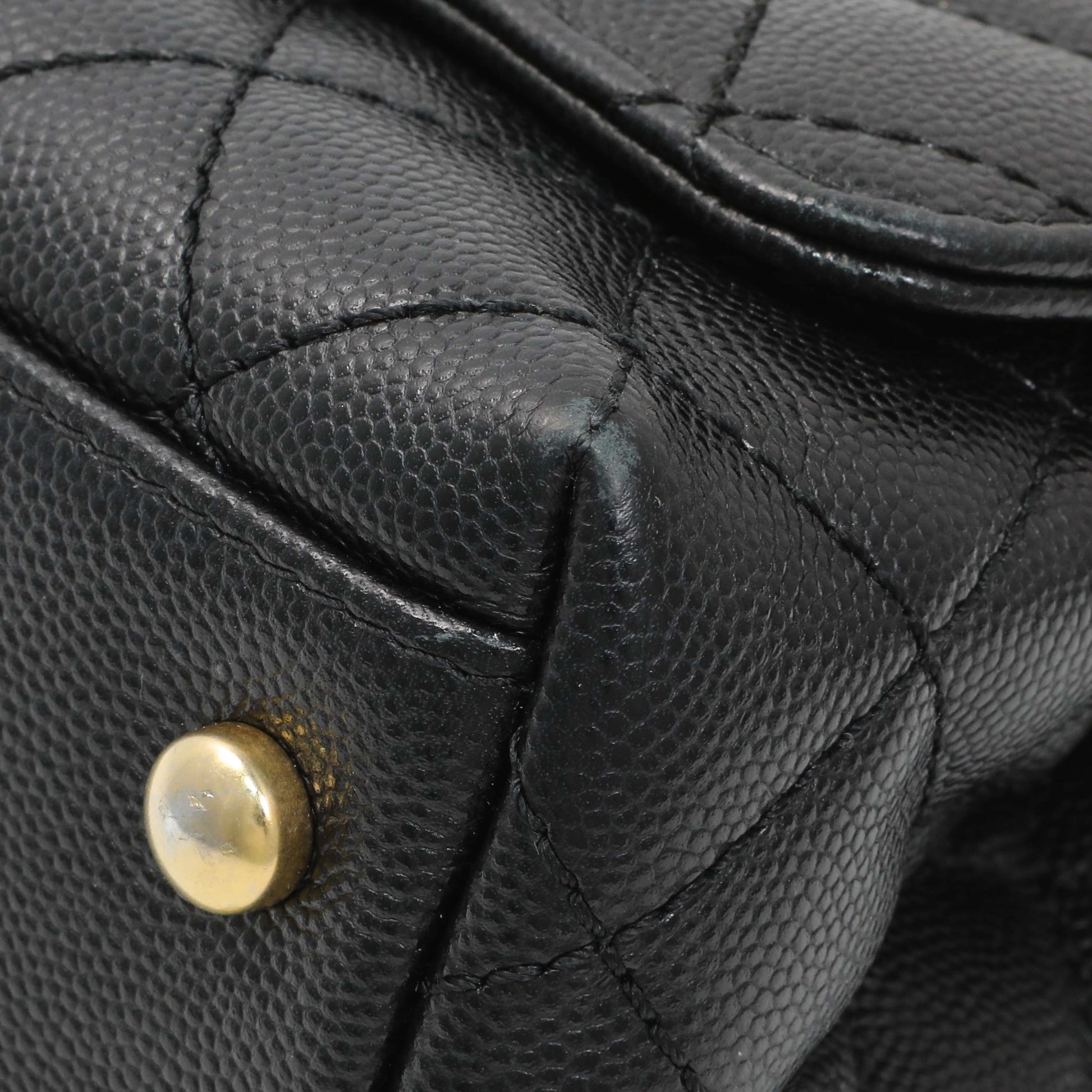 Exclusive Chanel Black Caviar Quilted Extra Mini Coco Handle — Detail View