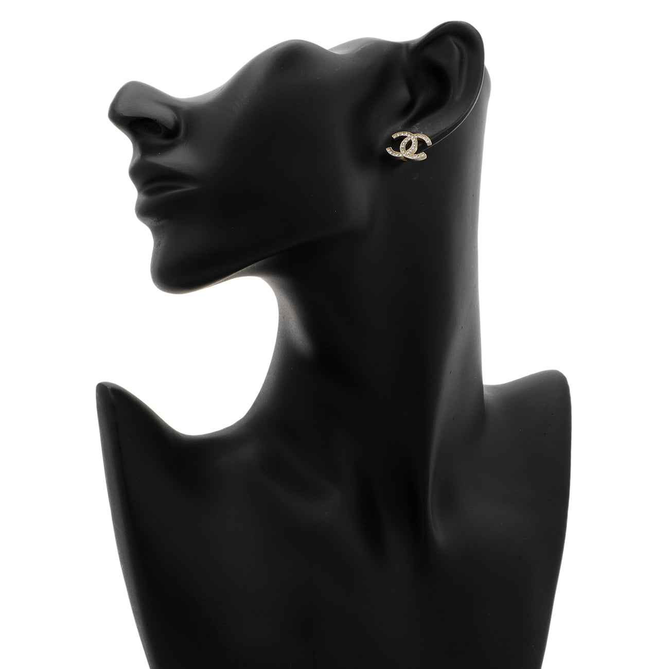 Exclusive Chanel Gold Crystal CC Earrings — Back View