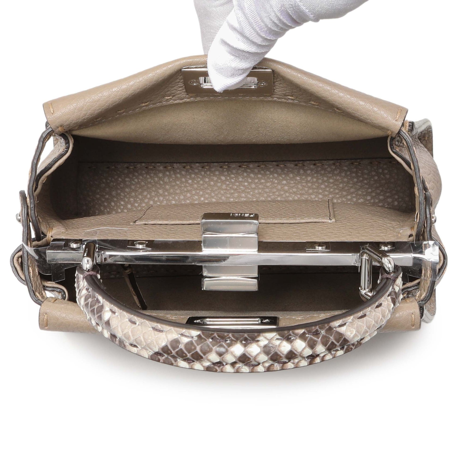 Exclusive Fendi Cuoio Romano Snakeskin Selleria Mini Peekaboo Iconic Satchel — Top View