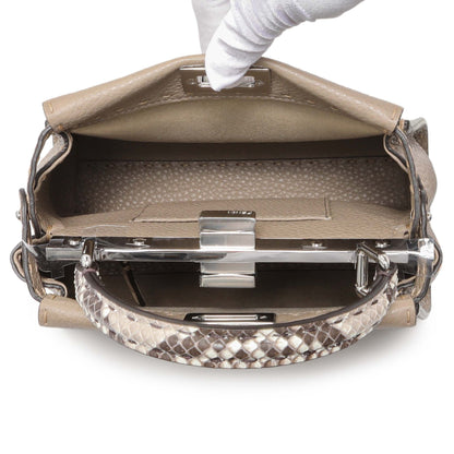 Exclusive Fendi Cuoio Romano Snakeskin Selleria Mini Peekaboo Iconic Satchel — Top View