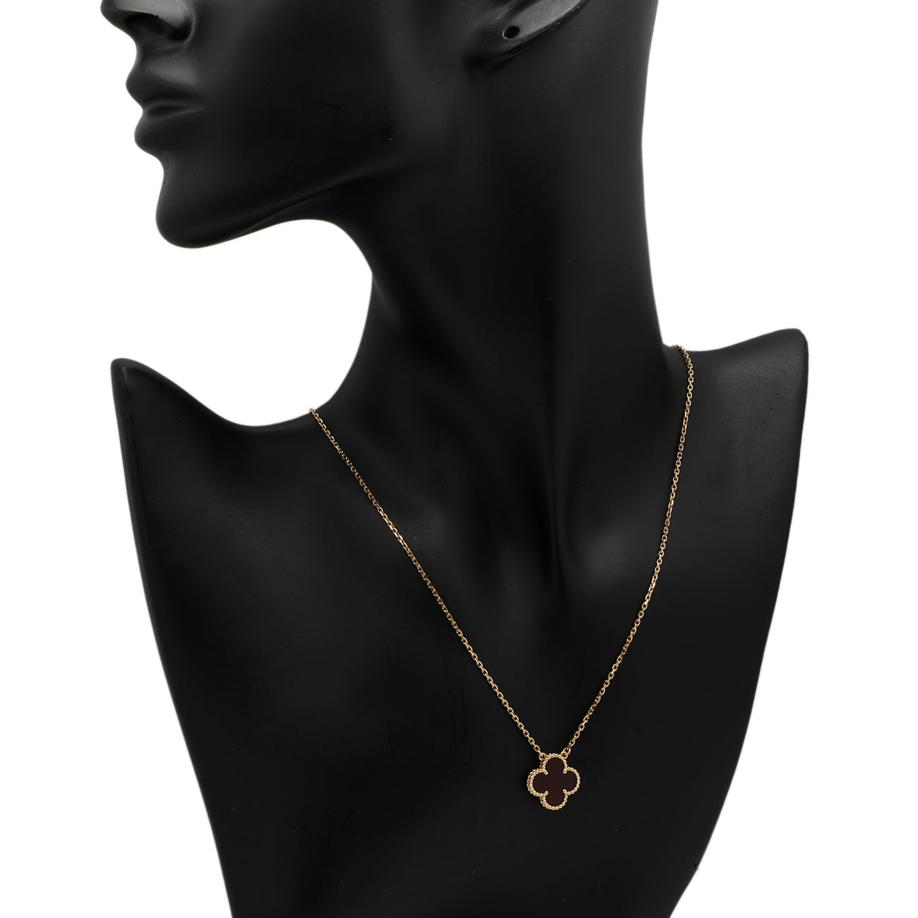 Exclusive Van Cleef & Arpels 18K Yellow Gold Carnelian Vintage Alhambra Pendant — Top View