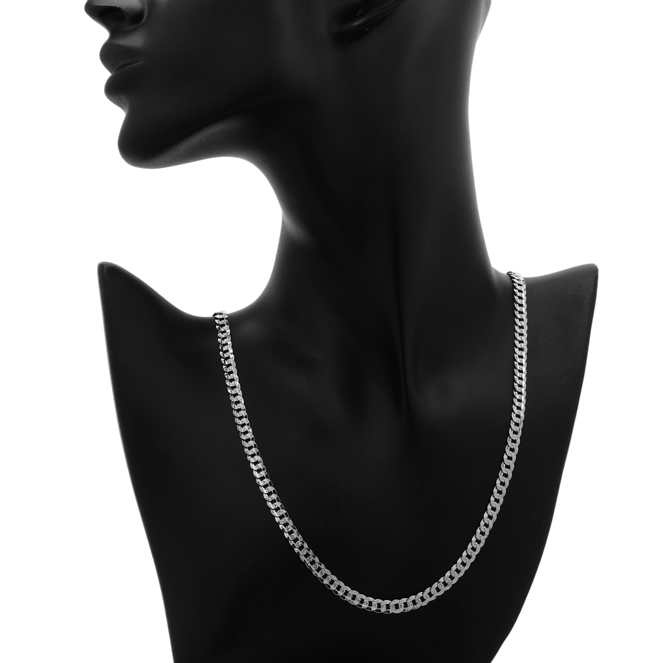 Exclusive 14K White Gold Italian Diamond Cut Curb Link Chain — Back View