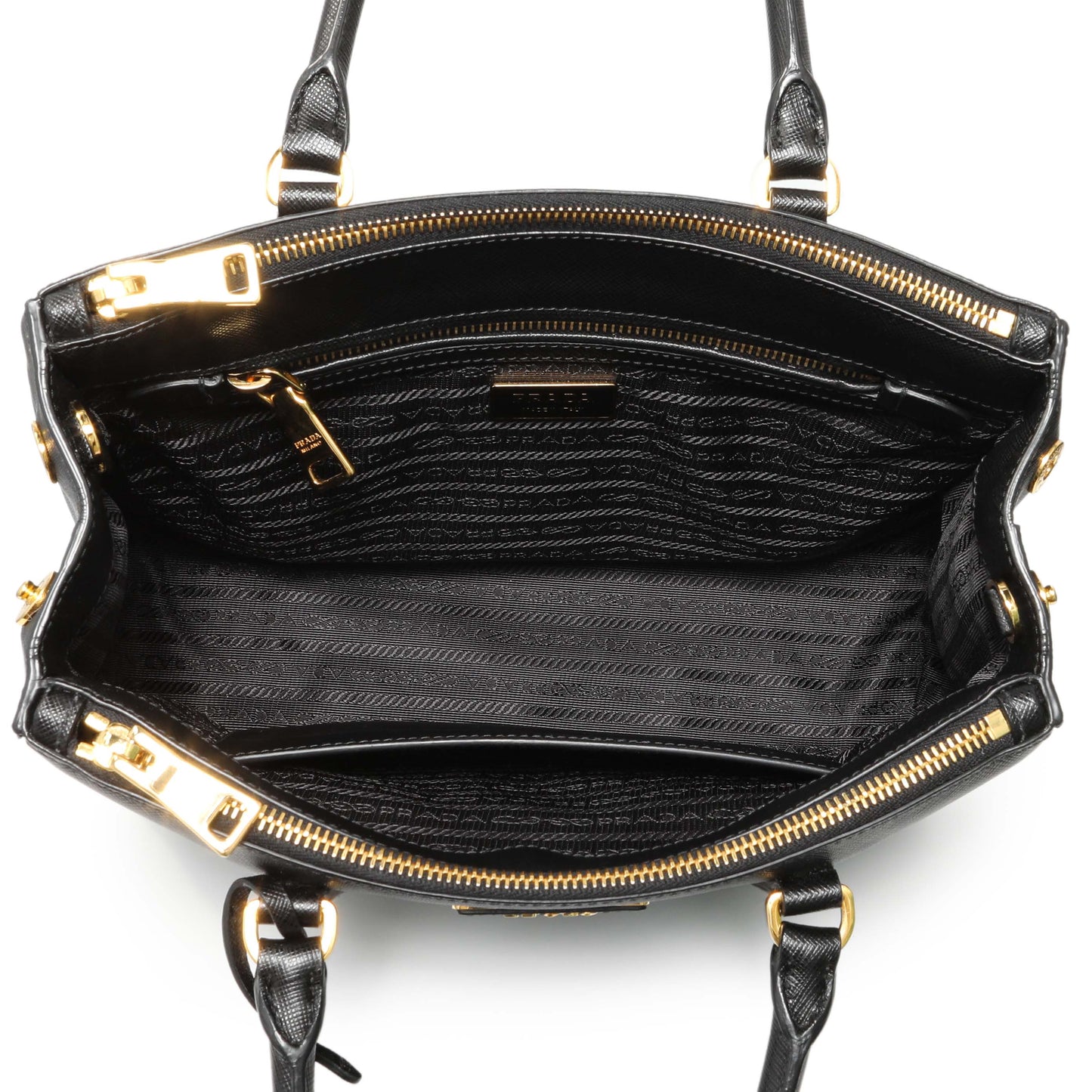 Exclusive Prada Black Saffiano Small Galleria Double Zip Tote — Top View