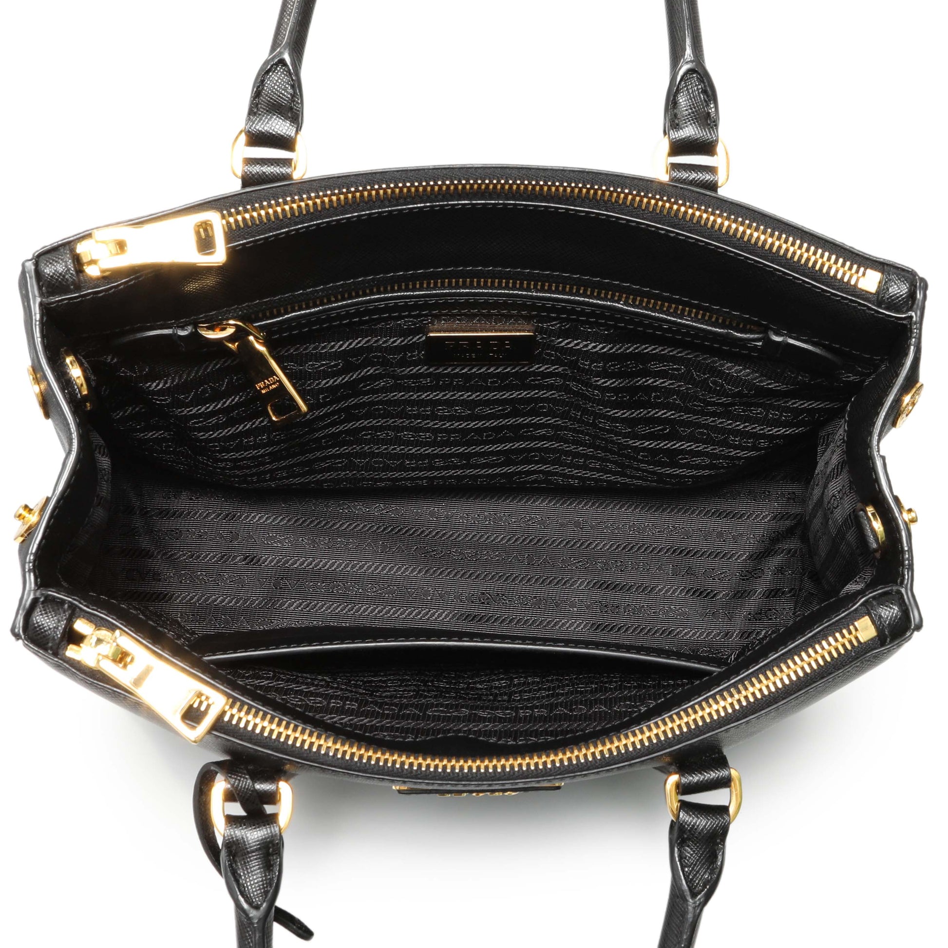 Exclusive Prada Black Saffiano Small Galleria Double Zip Tote — Top View