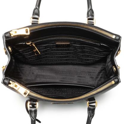 Exclusive Prada Black Saffiano Small Galleria Double Zip Tote — Top View