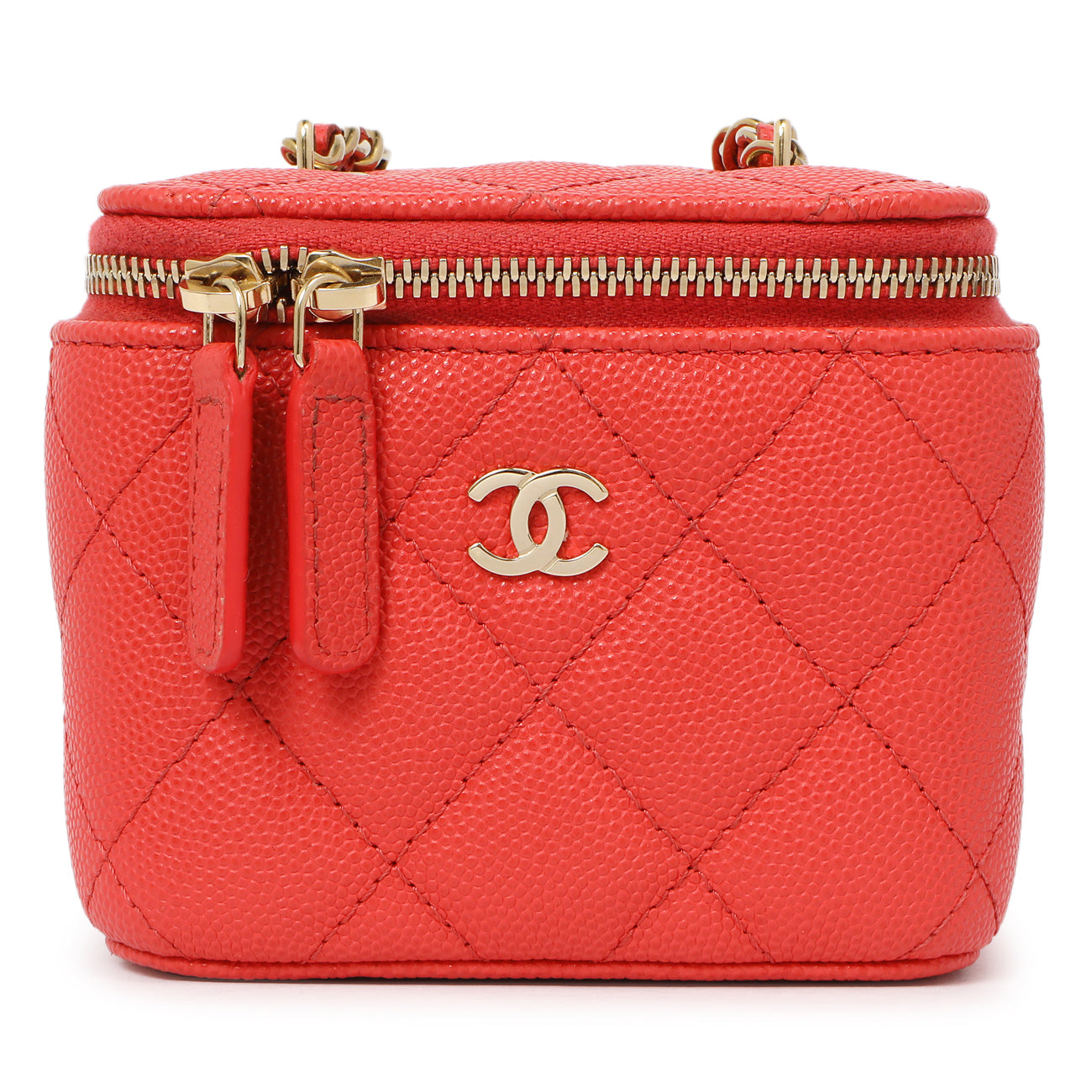 Exclusive Chanel Orange Caviar Mini Vanity Case With Chain — Side View