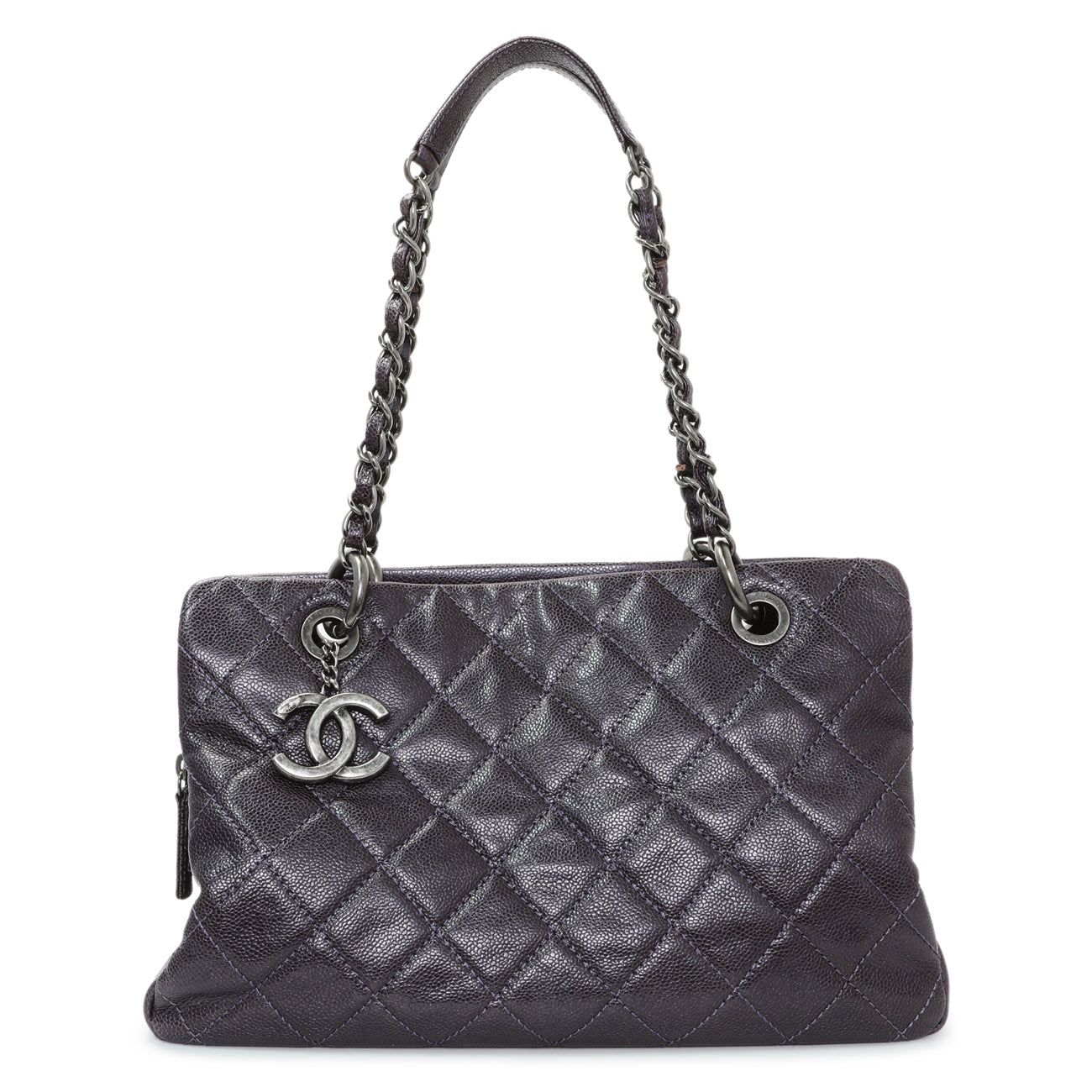 Exclusive Chanel Purple Iridescent Caviar Quilted Chic Shopping Tote — Front View