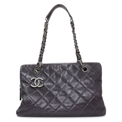 Exclusive Chanel Purple Iridescent Caviar Quilted Chic Shopping Tote — Front View