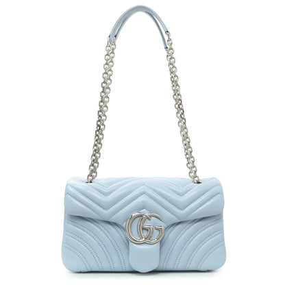 Exclusive Gucci Light Blue Calfskin Matelasse Medium GG Marmont Shoulder Bag — Front View