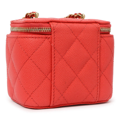 Exclusive Chanel Orange Caviar Mini Vanity Case With Chain — Back View