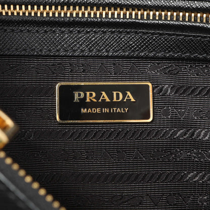 Exclusive Prada Black Saffiano Small Galleria Double Zip Tote — Detail View