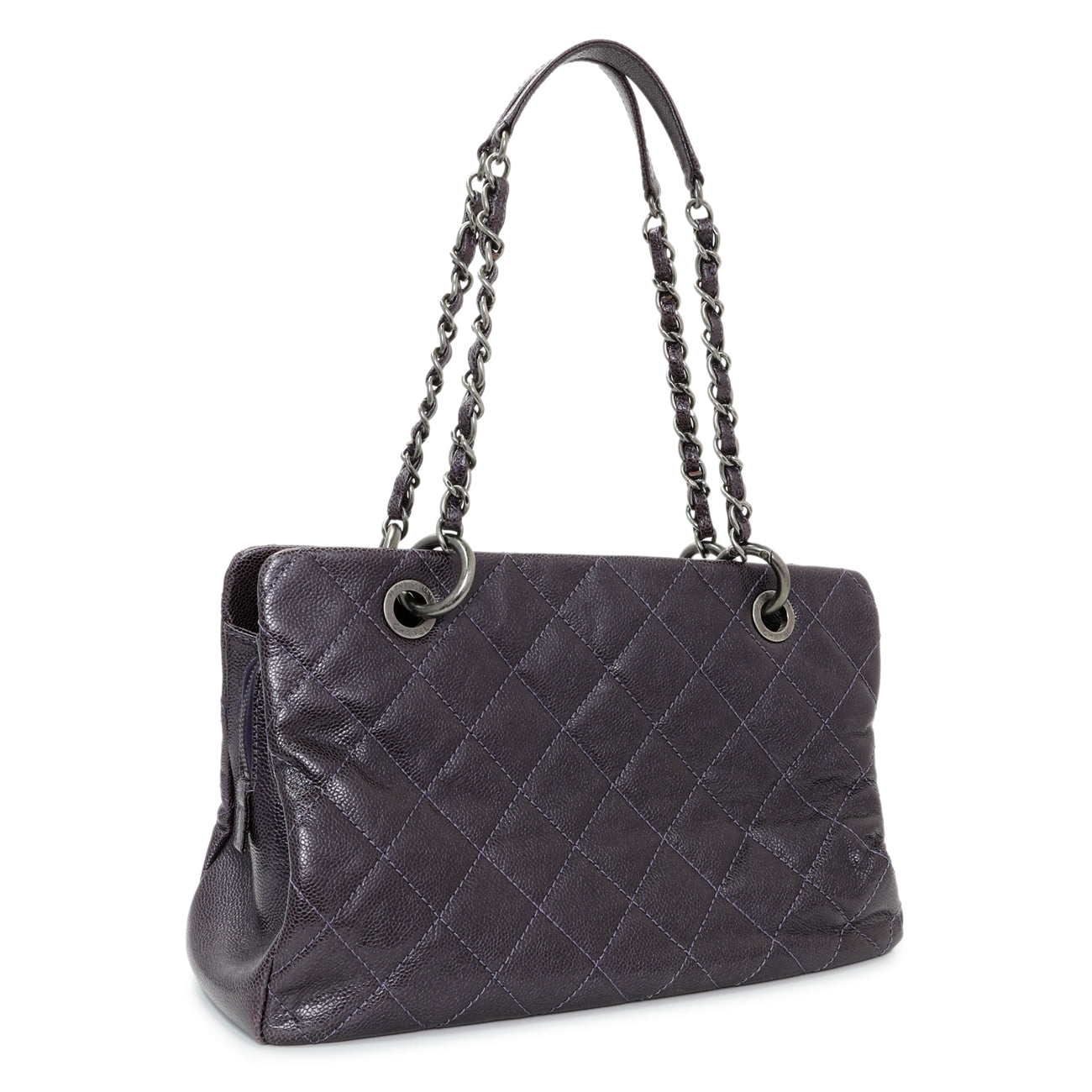 Exclusive Chanel Purple Iridescent Caviar Quilted Chic Shopping Tote — Side View