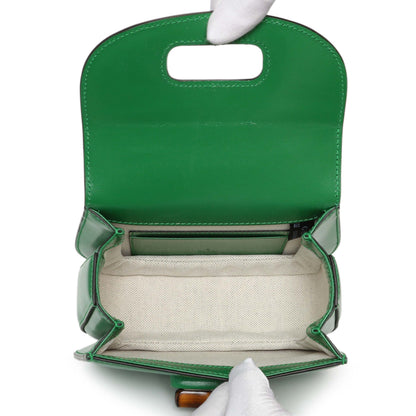 Exclusive Gucci Green Calfskin Mini Bamboo 1947 Top Handle Bag — Top View