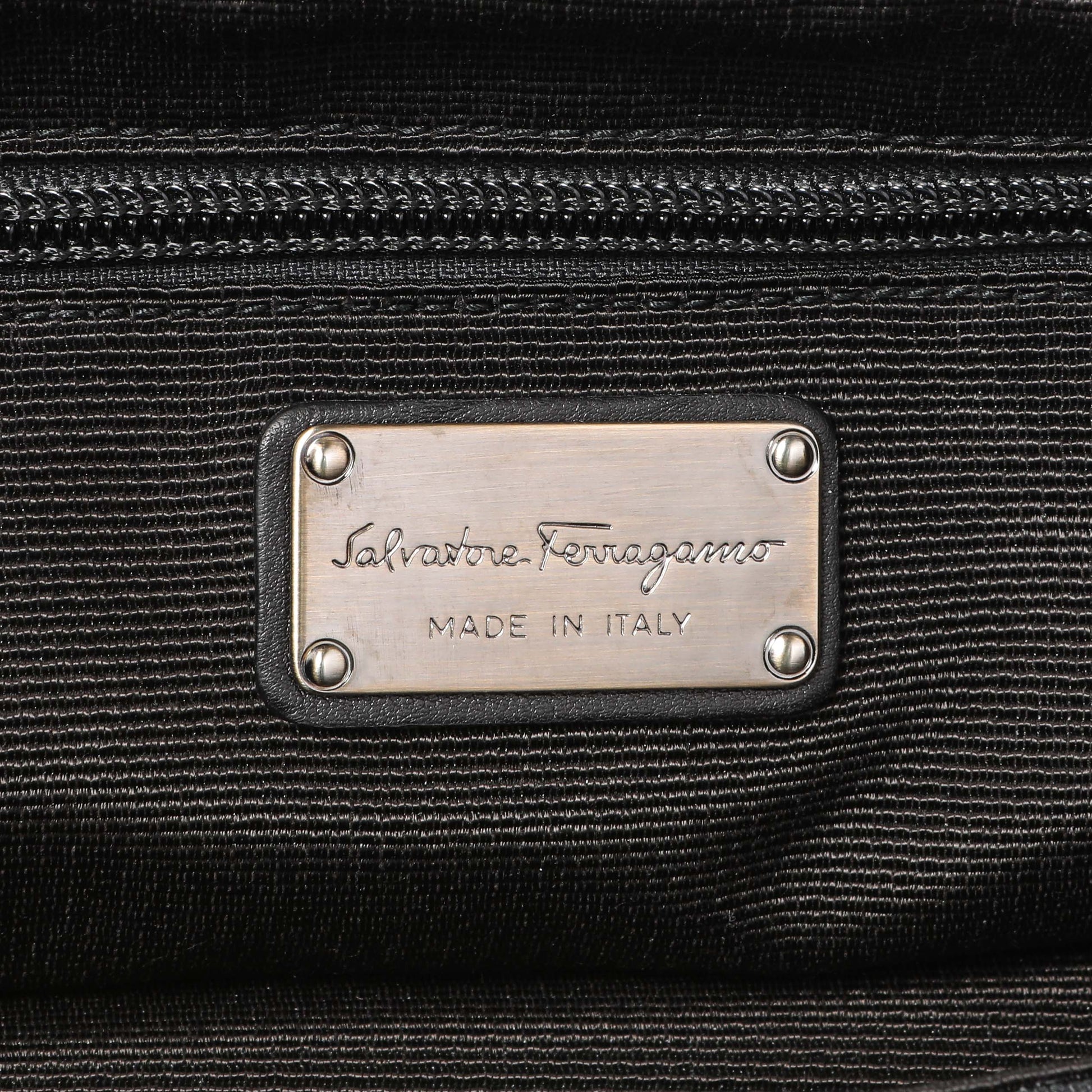 Exclusive Salvatore Ferragamo Black Calfskin Vara Tote — Detail View
