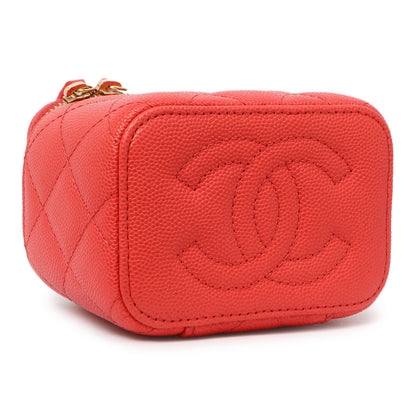 Exclusive Chanel Orange Caviar Mini Vanity Case With Chain — Top View