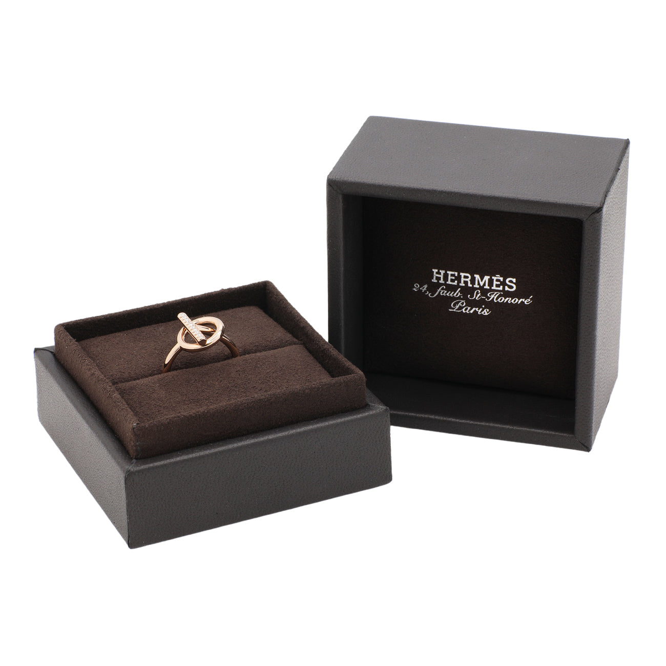 Exclusive Hermes 18K Rose Gold Diamond Small Echappee Ring — Top View