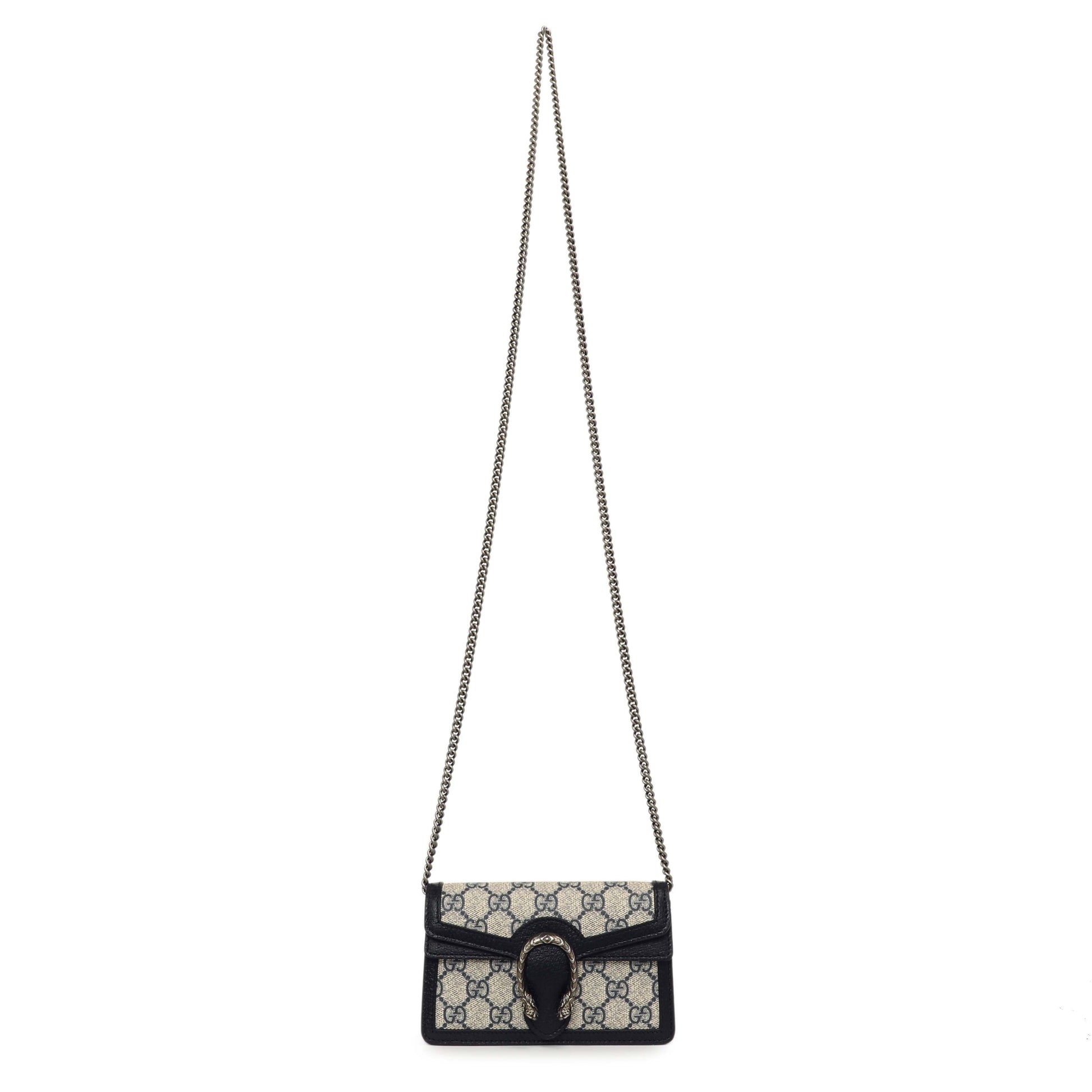 Exclusive Gucci Beige Blue GG Supreme Monogram Super Mini Dionysus — Front View