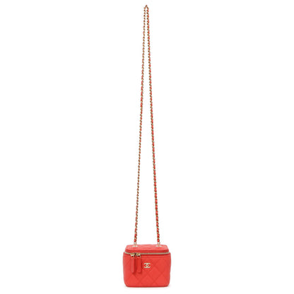 Exclusive Chanel Orange Caviar Mini Vanity Case With Chain — Front View