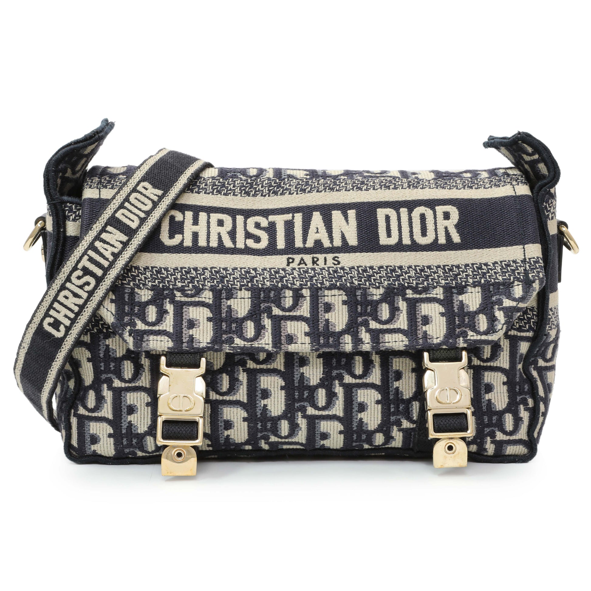 Exclusive Christian Dior Blue Oblique Small Diorcamp — Front View