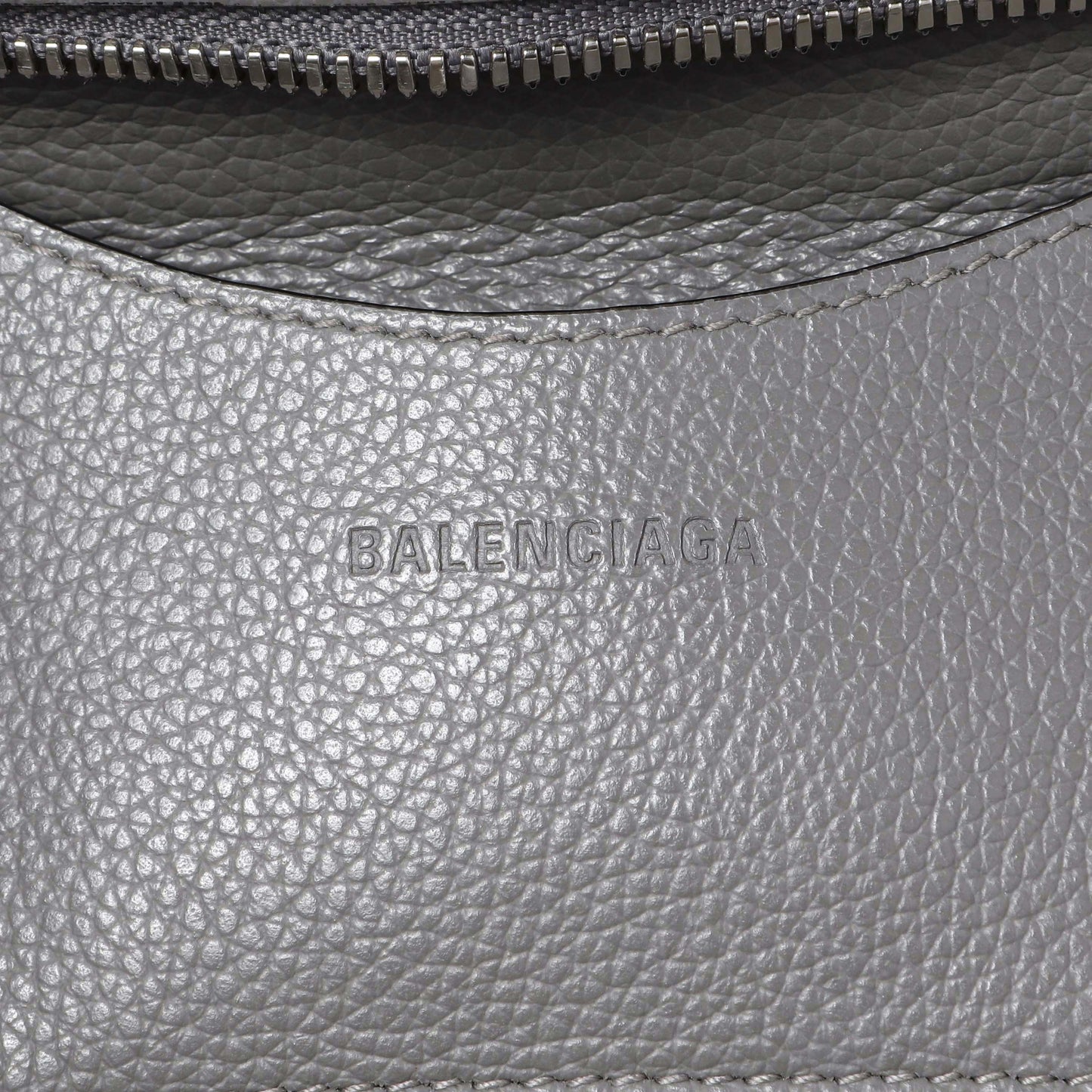 Exclusive Balenciaga Grained Grey Calfskin Neo Classic Silver Hardware Mini City — Detail View