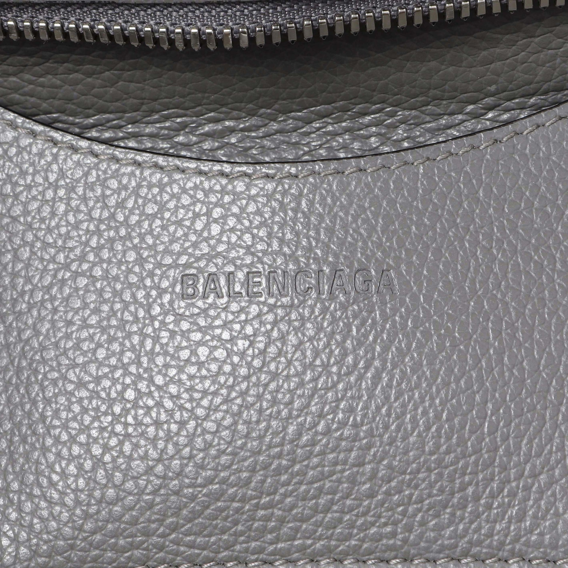 Exclusive Balenciaga Grained Grey Calfskin Neo Classic Silver Hardware Mini City — Detail View