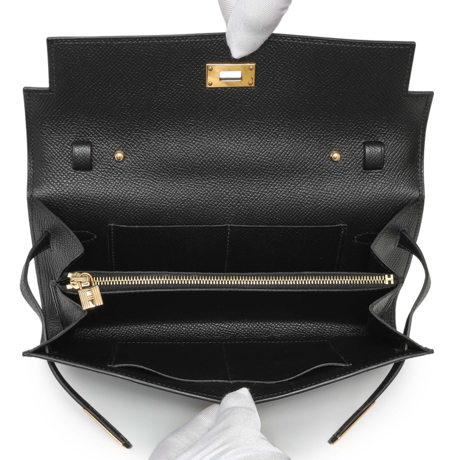 Exclusive Hermes Black Epsom Kelly To Go Wallet — Top View