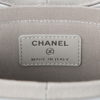 Exclusive Chanel Silver Quilted Round Vanity Case With Chain — Detail View