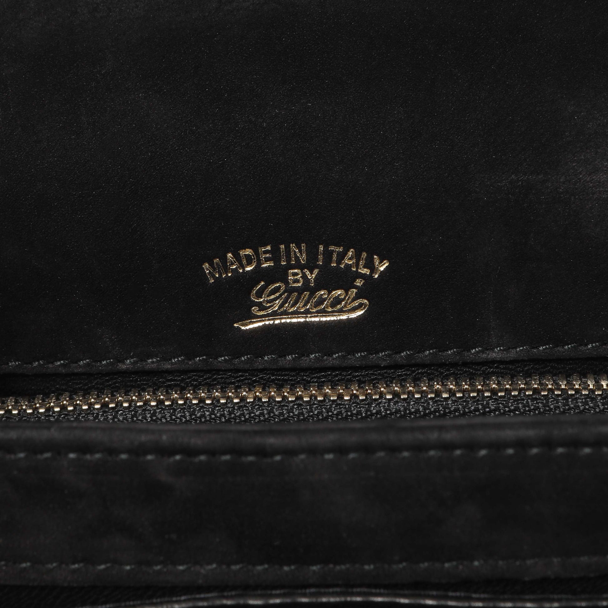 Exclusive Gucci Black Patent 1973 Top Handle Flap — Detail View