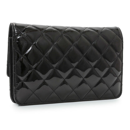 Exclusive Chanel Black Quilted Patent Brilliant Wallet On Chain WOC — Side View