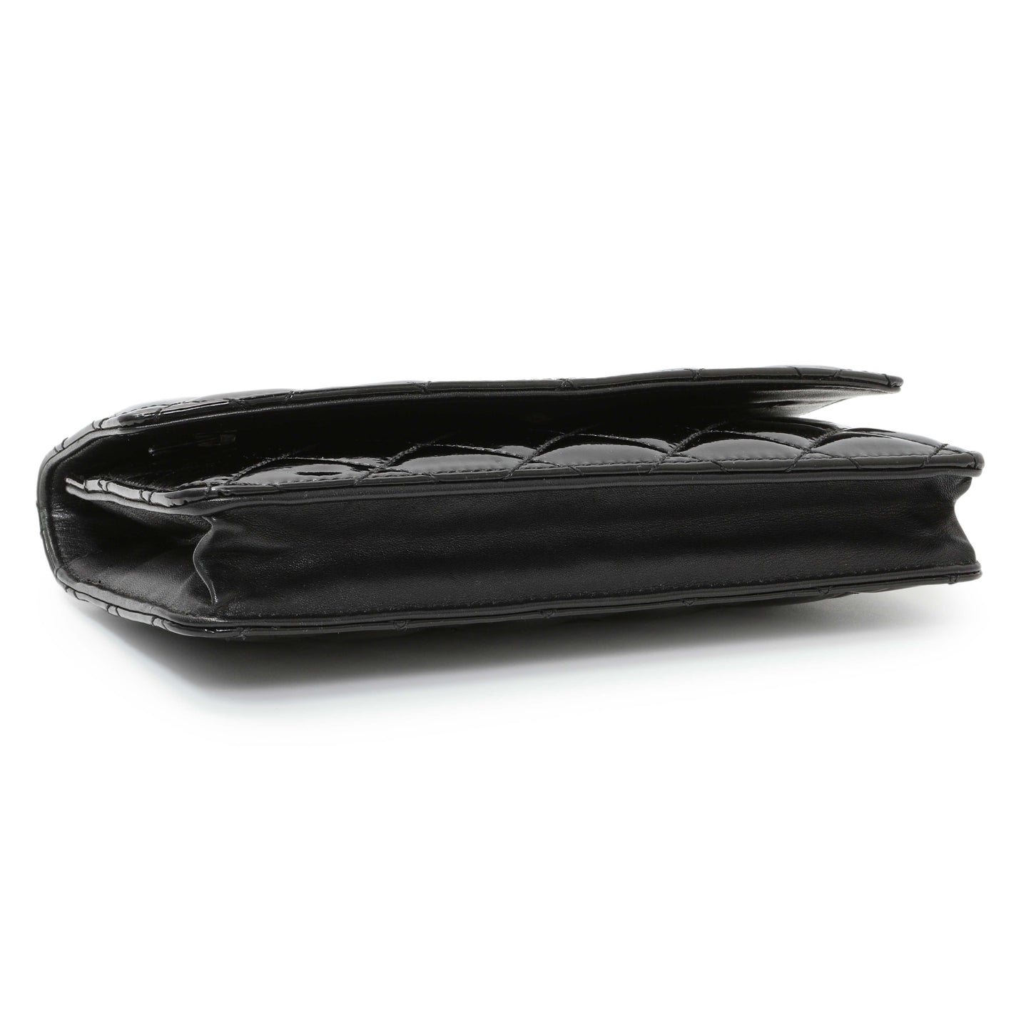 Exclusive Chanel Black Quilted Patent Brilliant Wallet On Chain WOC — Back View