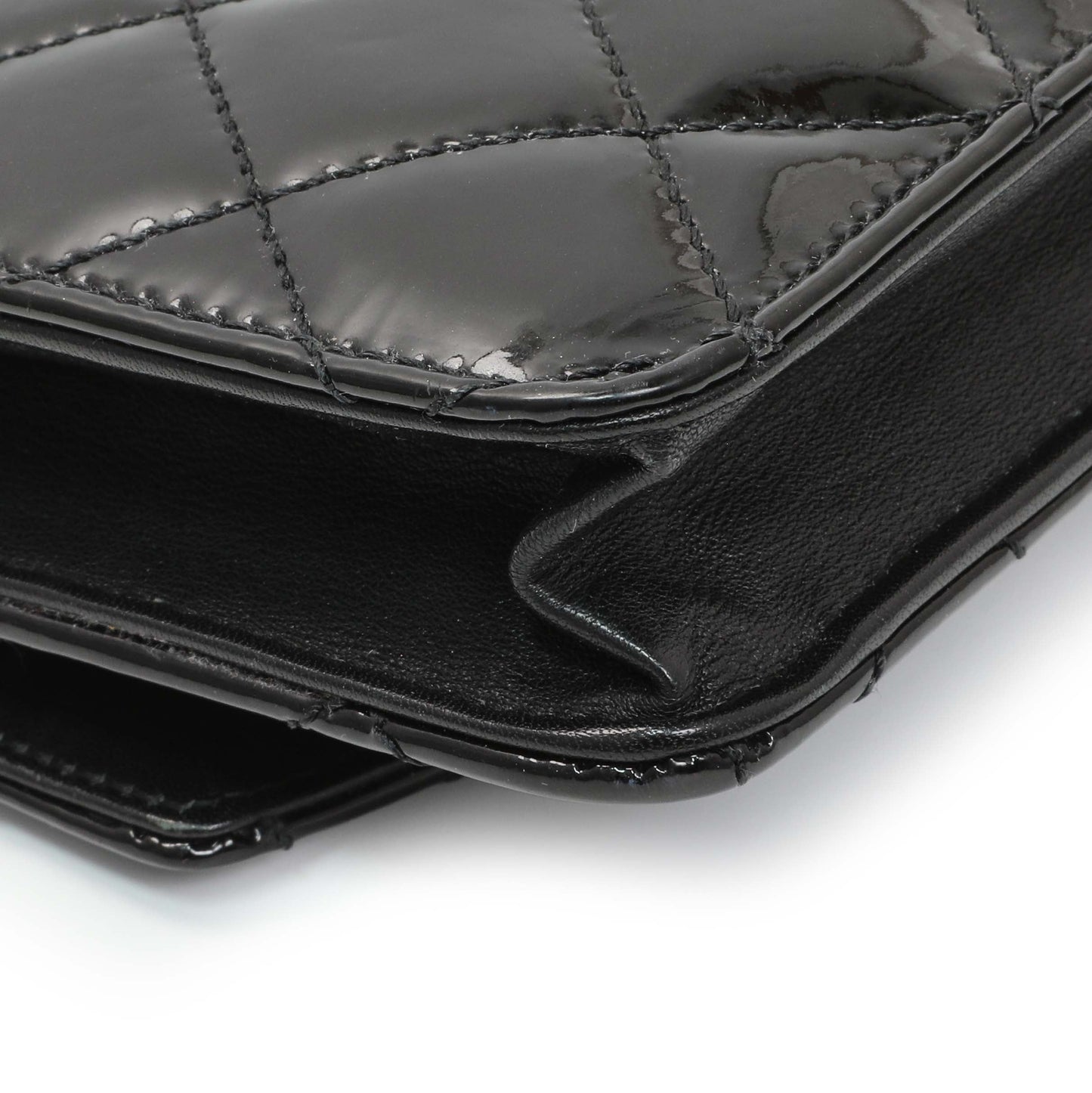 Exclusive Chanel Black Quilted Patent Brilliant Wallet On Chain WOC — Lifestyle View