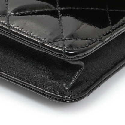 Exclusive Chanel Black Quilted Patent Brilliant Wallet On Chain WOC — Detail View